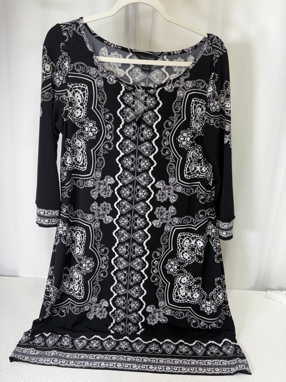 White House Black Market Black and White Paisley-Print Mini Tunic Dress 2836